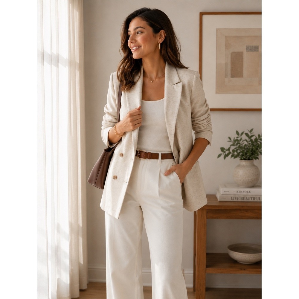 Banana Republic Neutral Linen Blend Blazer 14P Tailored Jacket Minimalist